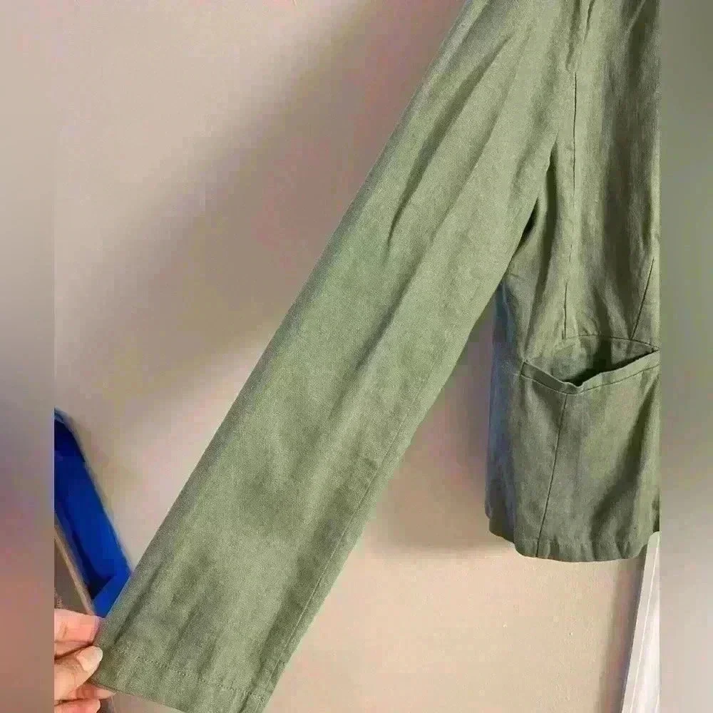 ModCloth‎ Anthropologie blazer olive green linen blend button front Large - Picture 3 of 7